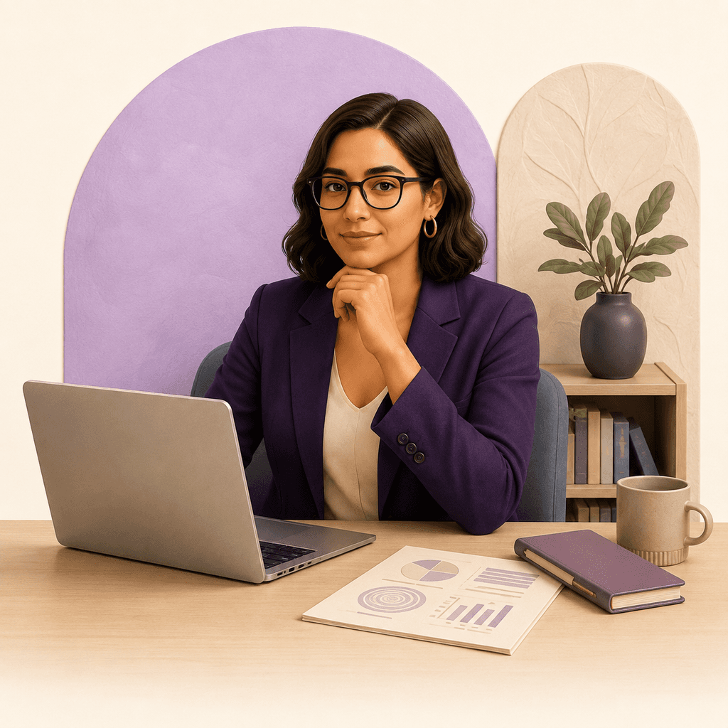 An experienced professional at a desk with a laptop and printed charts