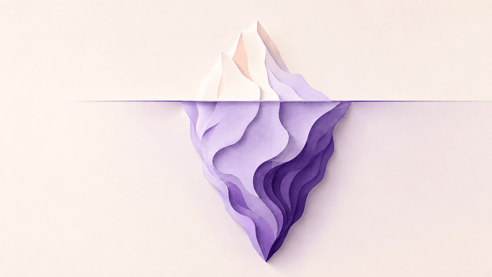 An iceberg with a small peak above the waterline and a far larger mass below